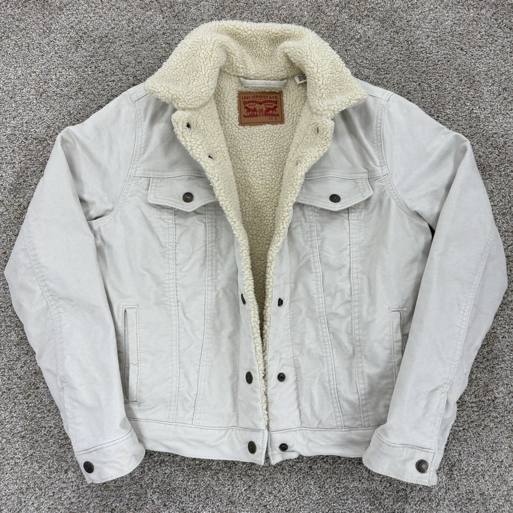 Levi's Original Sherpa Trucker‎ Jacket Women's S Egret White Lined Fleece Coat